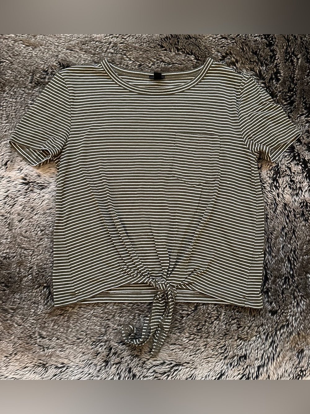 J.Crew Striped Tie-Front Short Sleeve Top - Olive/White